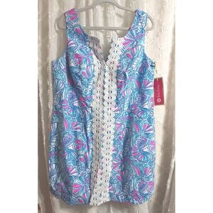 Lilly Pulitzer for Target Nosie Posey Shift Dress Blue Pink Lace Trim 16W NWT